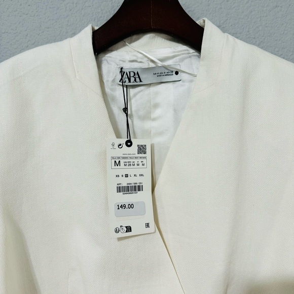 Zara Women Bloggers Fav Oyster White Linen Blend Belted Business Blazer Size M - Picture 12 of 17